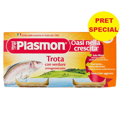 Piure omogenizat de pastrav cu legume, +6 luni, 2x80 g, Plasmon