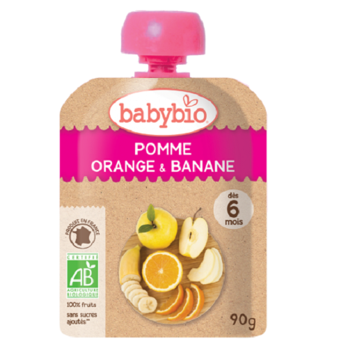 Piure Pouch Bio din portocale si banane, 90 g, Babybio