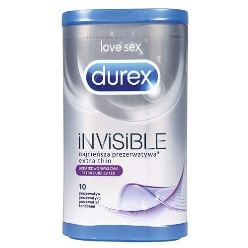 Prezervative Invisible Extra Thin Extra Lubricated, 10 bucati, Durex