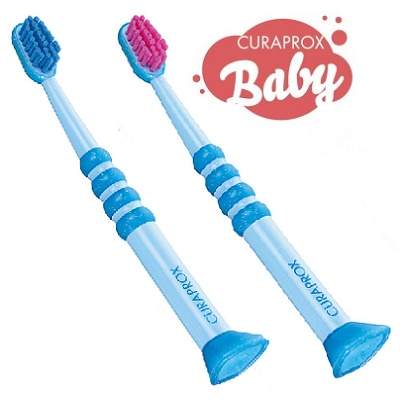 Prima Periuta de dinti EasyBaby Blue, 0-4ani, 2buc, Curaprox