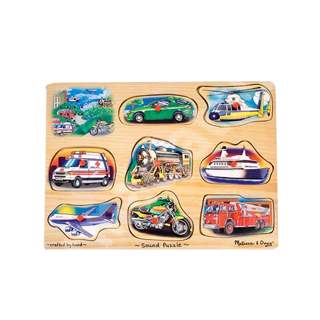 Puzzle din lemn cu sunete de vehicul natur, Melissa&Doug