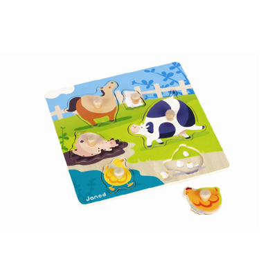 Puzzle din lemn Ferma fericita, HOE07006, Janod