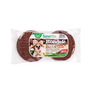 Rondele din grau expandat cu glazura de cacao, 75 g, Sanovita