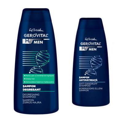 Sampon degresant, Gerovital H3 Men 400 ml + Cadou sampon anti-matreata 250 ml, Farmec