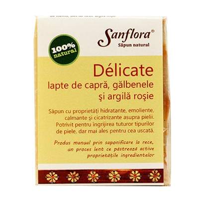 Sapun delicat cu lapte de capra, galbenele, argila rosie, 100 g, Sanflora