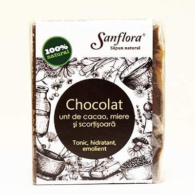 Sapun natural cu unt de cacao, miere si scortisoara, 100 g, Sanflora