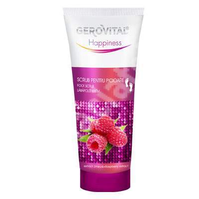 Scrub pentru picioare cu extract de zmeura Gerovital Happiness, 100 ml, Farmec