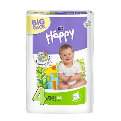 Scutece Maxi Nr. 4, 8-18 kg, 66 bucati, Happy