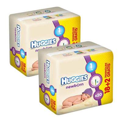 Scutece nr. 1 NewBorn, 2-5 kg, 20+20 bucati, Huggies