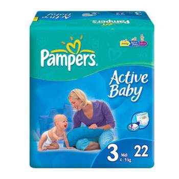 Scutece nr. 3 Active Baby Midi, 4-9 kg, 22 bucati, Pampers