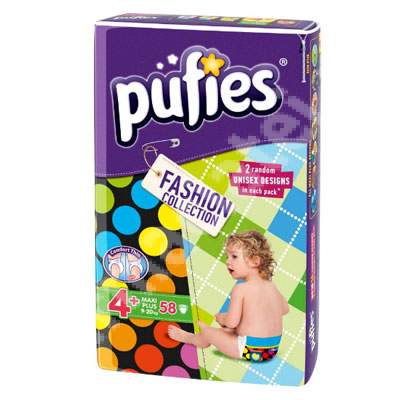 Scutece nr.4+ Pufies Fashion Collection Maxi Plus, 9-20 kg, 58 buc, Ficosota Sintez