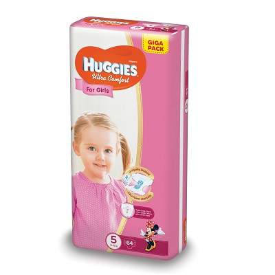 Scutece Ultra Confort, Girls, Giga nr 5, 12-22 kg, 64 bucati, Huggies