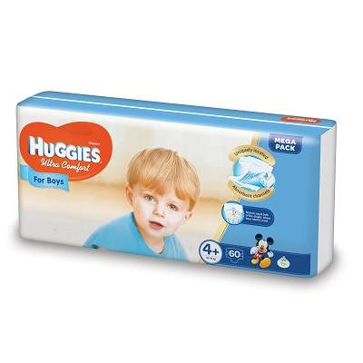 Scutece Ultra Comfort Boy Nr. 4+, 10-16 kg, 60 bucati, Huggies