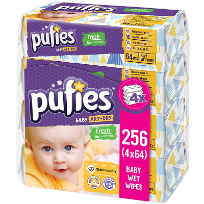 Servetele umede Pufies Baby Art Fresh, +0 luni, 4x64 buc, Ficosota Sintez