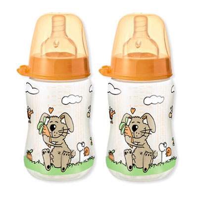 Set 2 biberoane cu gat larg Family, +0 luni, 280 ml, Nip