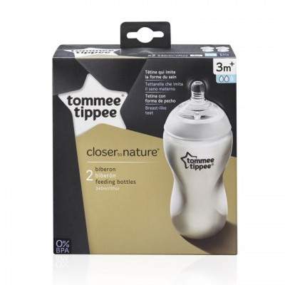 Set 2 biberoane tetina silicon Closer to Nature, +3 luni, 2x340 ml, Tommee Tippee