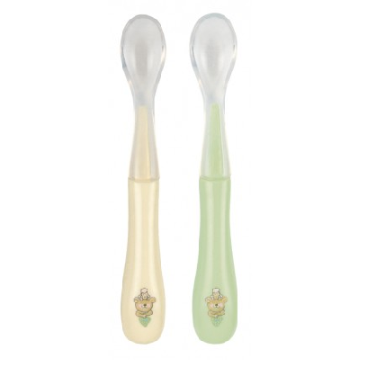 Set 2 lingurite din silicon Baby Vanilla Pearl-Mint Green, +4 luni, Rotho BabyDesign