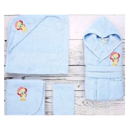 Set de baie din Bambus Tweety bleu, 4 piese, Fillikid