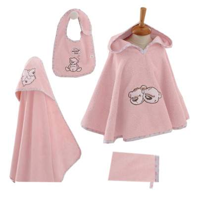 Set de baie roz cu ursuleti Sailor, Ecocotton