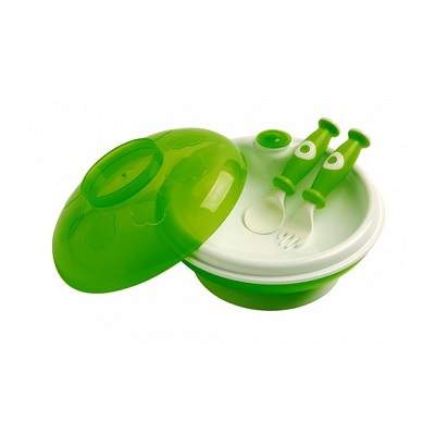 Set farfurie, castron cu capac, ventuze si tacamuri, verde, 211024, dBb Remond