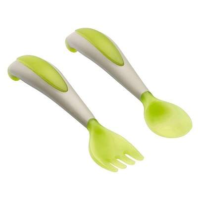 Set lingurita si furculita ergonomice, Verde, +6luni, Thermobaby