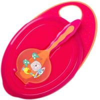 Castronel cu capac si lingurita, Raspberry, +4 luni, Rotho BabyDesign