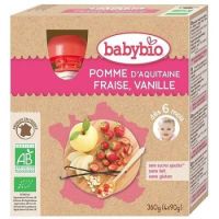 Piure Bio Desert din mere, capsuni si vanilie, +6luni, 4x90g, BabyBio