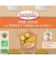 Piure Bio din porumb dulce si carne de pui de ferma, +8luni, 2X200g, BabyBio