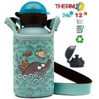 Termo inox cu ventil Sport, capac cu filet si husa neopren Hit, Delfinas, 350 ml, Laken