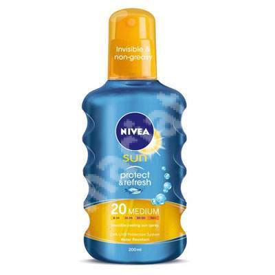 Spray protectie solara invizibil cu efect racoritor Sun Protect & Refresh SPF 20, 200 ml, Nivea