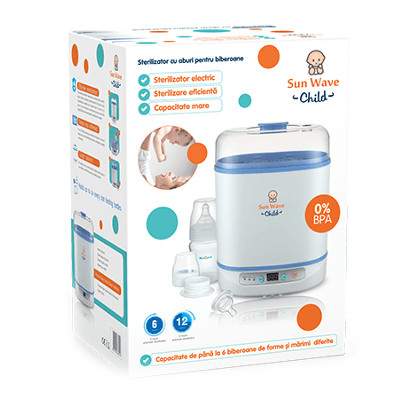 Sterilizator cu aburi pentru 6 biberoane, Sun Wave Child