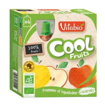 Suc Organic de mar si acerola Cool Fruits, 4x90 g, Vitabio