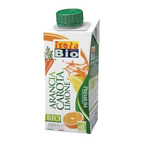 Suc premium din portocala, morcov si lamaie, 200 ml, Isola Bio