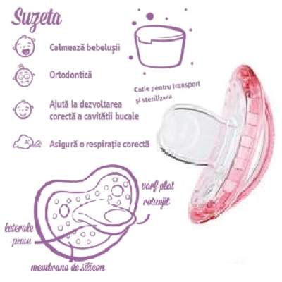 Suzeta pink biofunctionala si suport, +0luni, 2buc, Curaprox