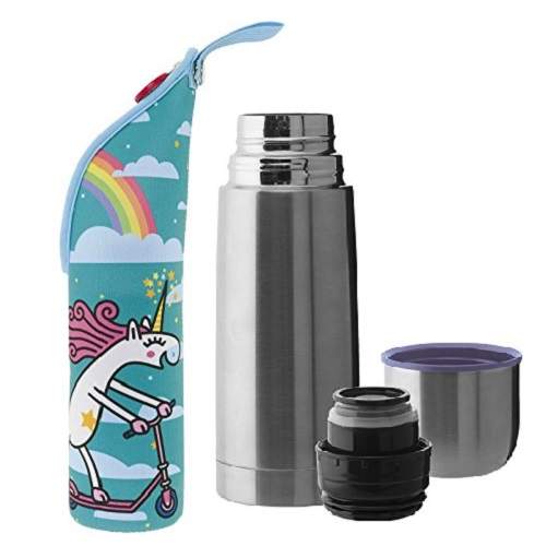 Termos inox cu husa termica Tapon-Vaso, Unicorn, 350 ml, Laken