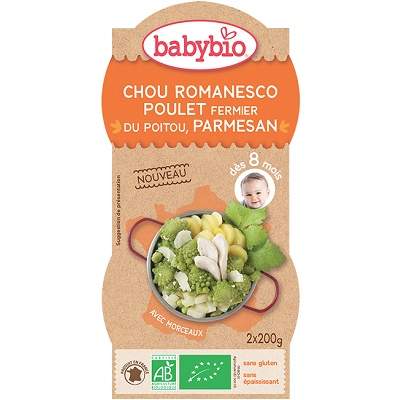 Varza Romanesco, pui de ferma si parmezan, +8 luni, 2x200g, BabyBio