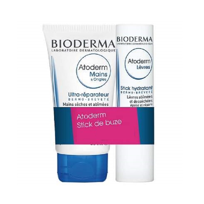 Crema de maini Atoderm + Stick de buze,, Bioderma