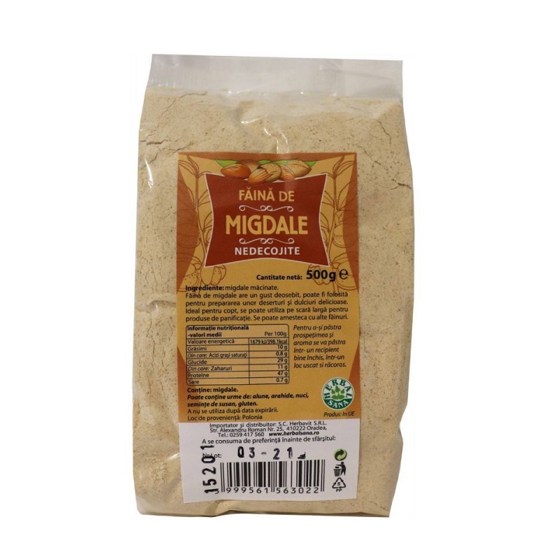 Faina de migdale nedecojite, 500 gr, Herbal Sana