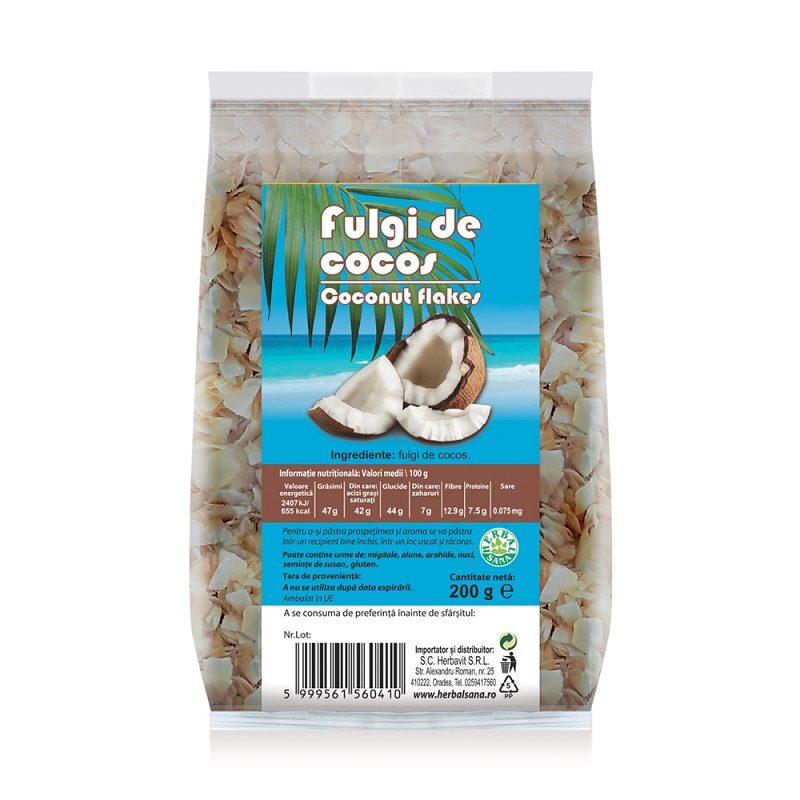 Fulgi de cocos, 200 g, Herbal Sana