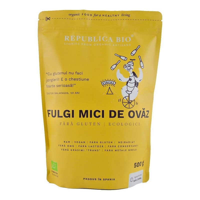 Fulgi de ovaz mici fara gluten Bio, 500 gr, Republica Bio