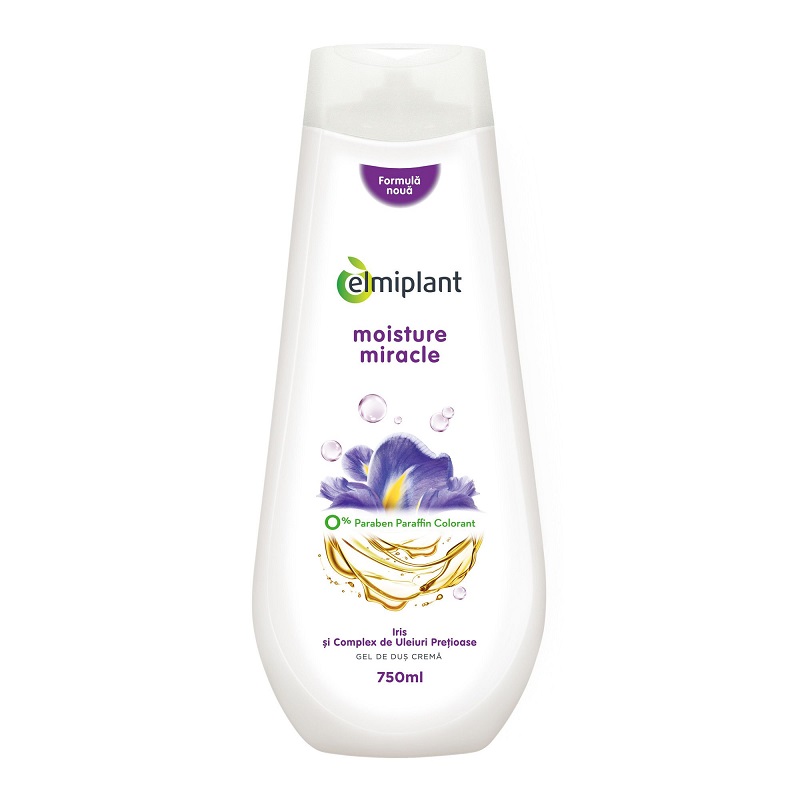 Gel de dus crema cu iris si complex de uleiuri pretioase Moisture Miracle, 750 ml, Elmiplant