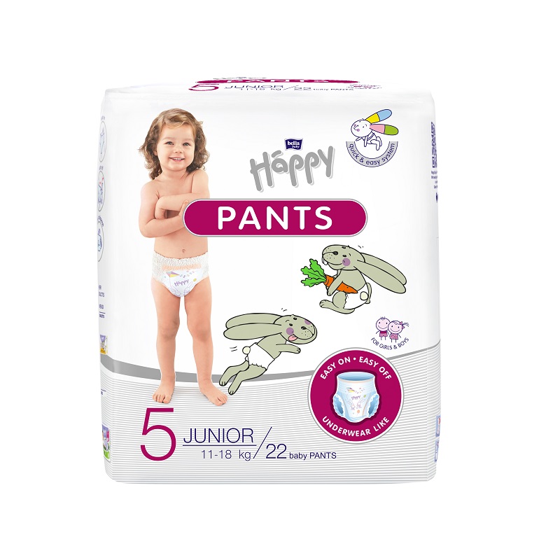 Scutece Pants Junior, Nr.5, 11-18 kg, 22 bucati, Happy