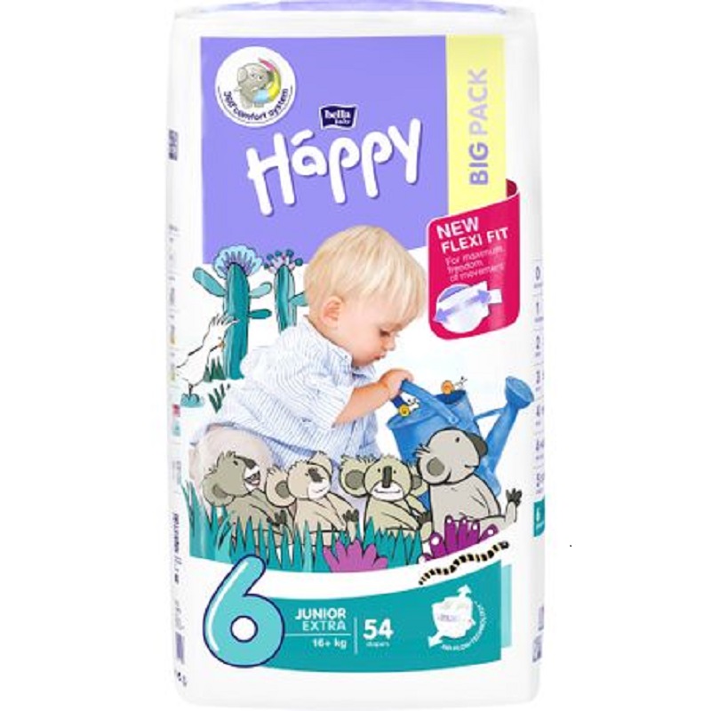 Scutece Junior Extra Nr. 6, +16 kg, 54 bucati, Happy 