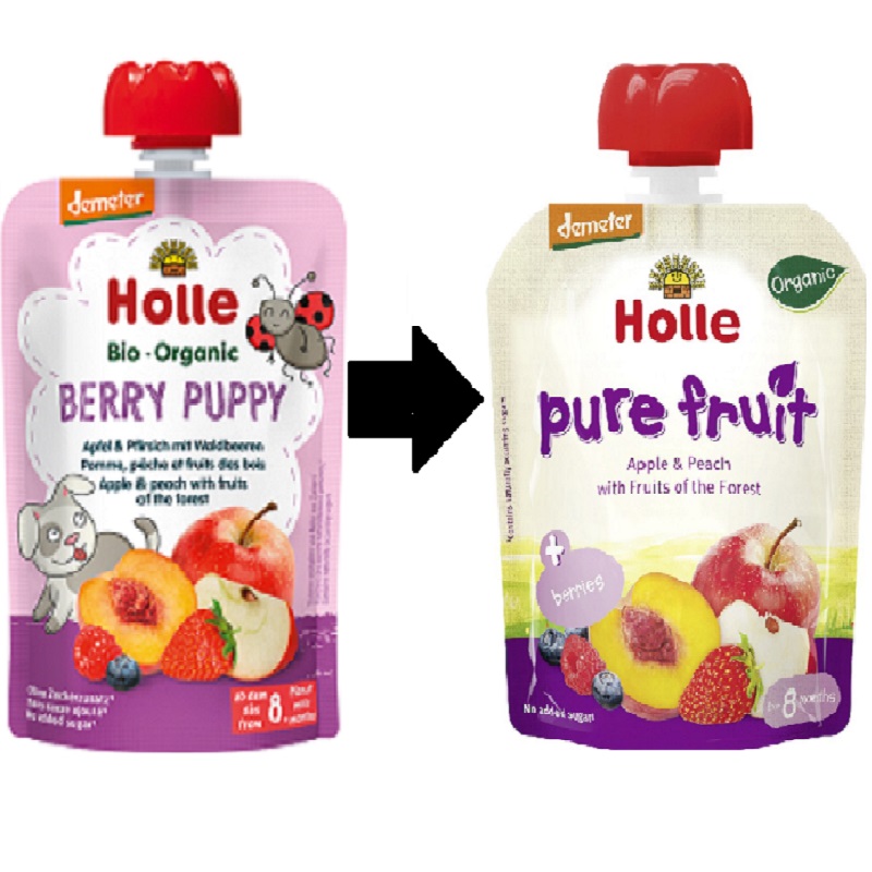 Piure Eco din mere, piersici si fructe de padure, +8 luni, 90 gr, Holle Baby Food