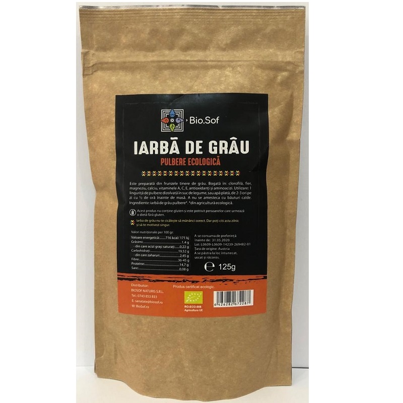 Iarba de grau bio, 125gr, Biosof