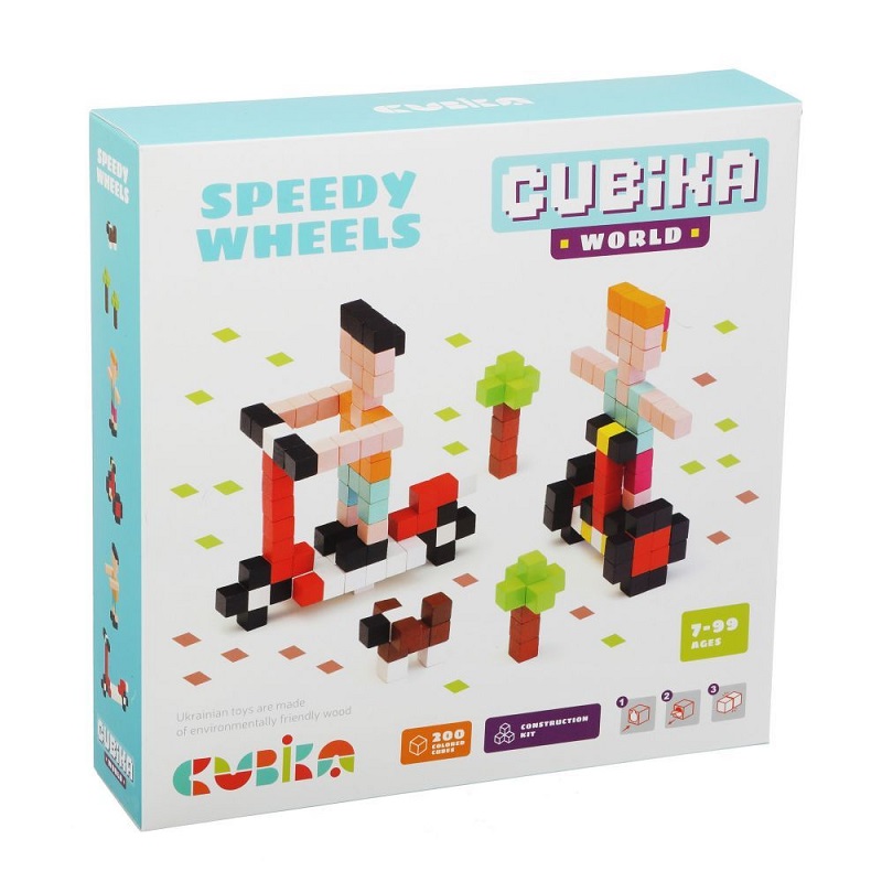 Joc din lemn, Set de constructii Pixel Speedy Wheels, 7 ani+, 15290, Cubika