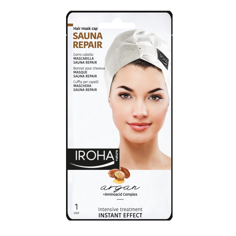 Masca turban cu efect reparator pentru par cu ulei de argan, Iroha