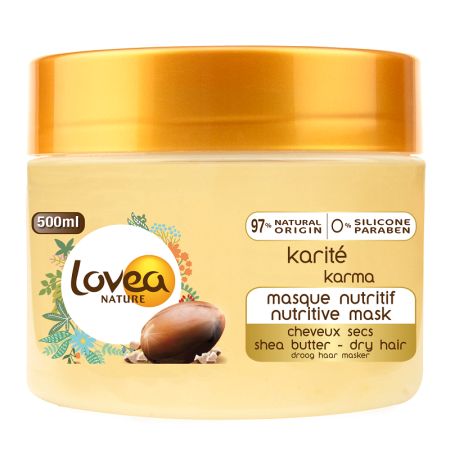 Masca nutritiva cu unt de shea pentru parul uscat, deteriorat, rebel, 500 ml, Lovea