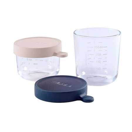 Set doua recipiente ergonomice din sticla, Roz 150 ml si Bleumarin 250 ml, Beaba