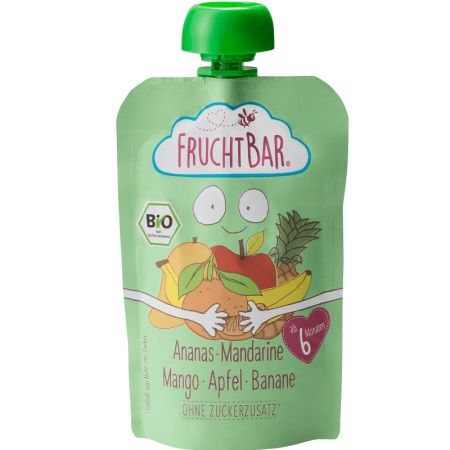 Piure Bio de Ananas, Mandarine, Mango, Mere si Banane, +6luni, 100g, Frucht Bar